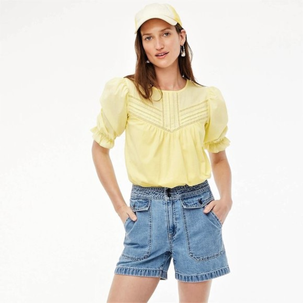 J. Crew puff sleeve lace yoke blouse in yellow